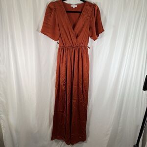 Baltic Born Maxi Dress Women's XS Orange Vneck Elastic Waist Short Sleeve Slit